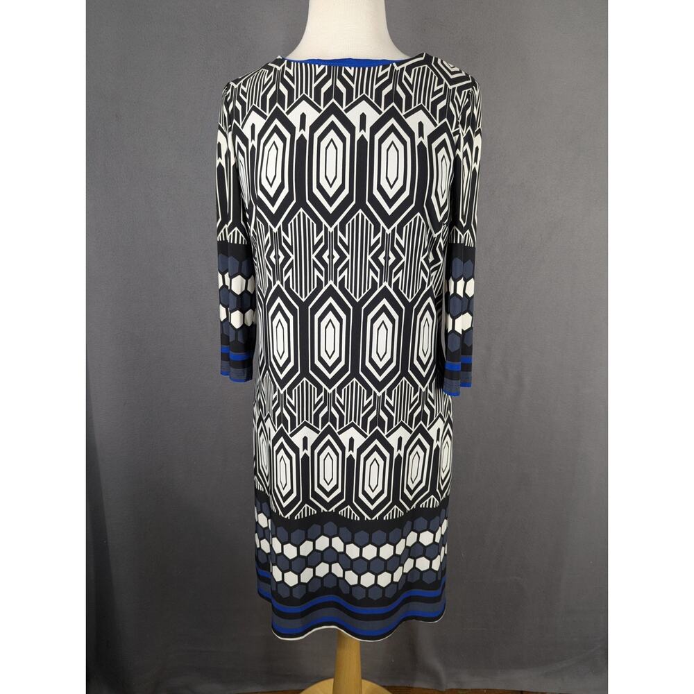 Frank Lyman Shift Dress Size 12 Geometric Blue White Black